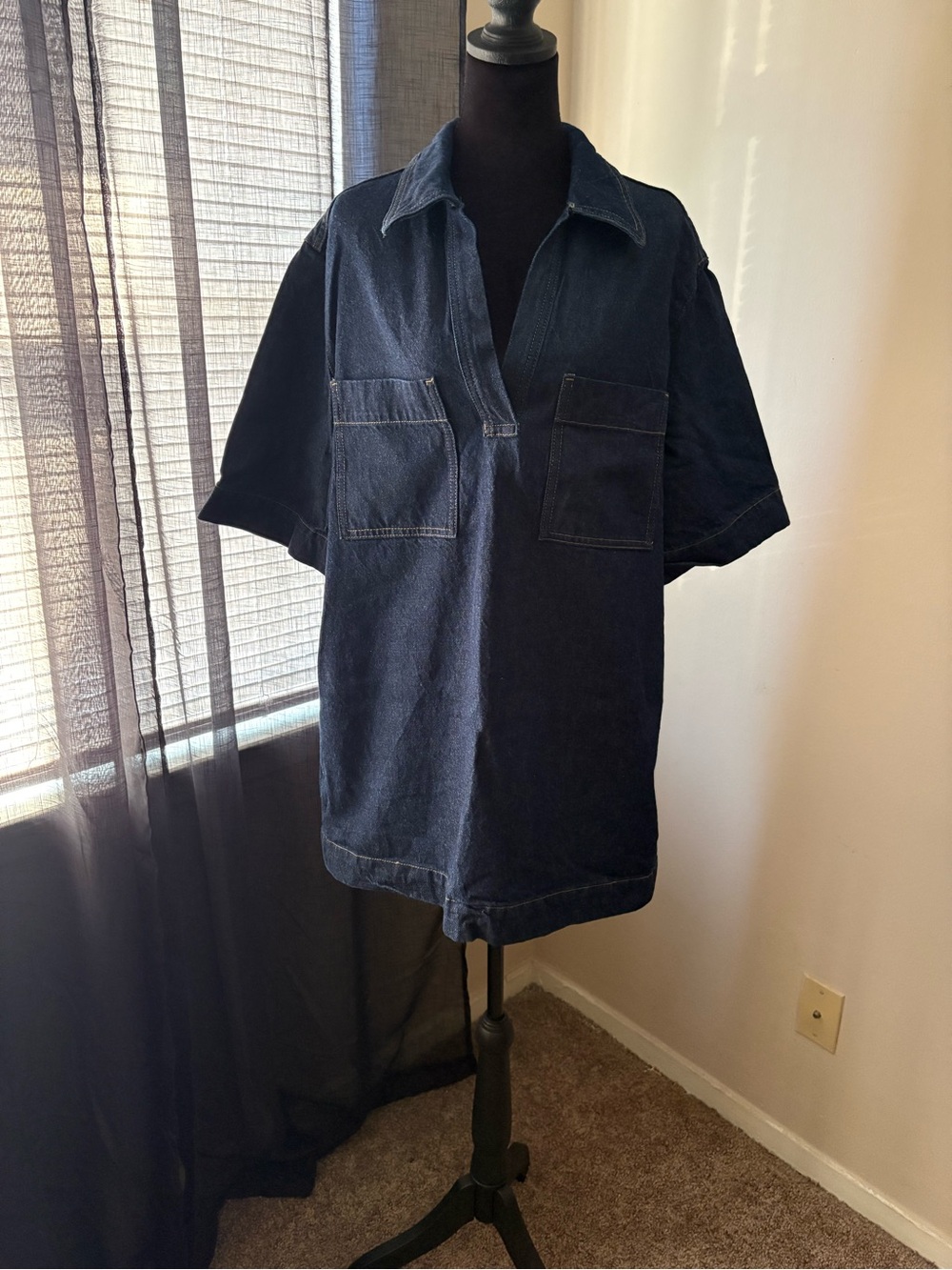 H&M Women's Dark Blue Short-Sleeve Denim Shirt Jacket